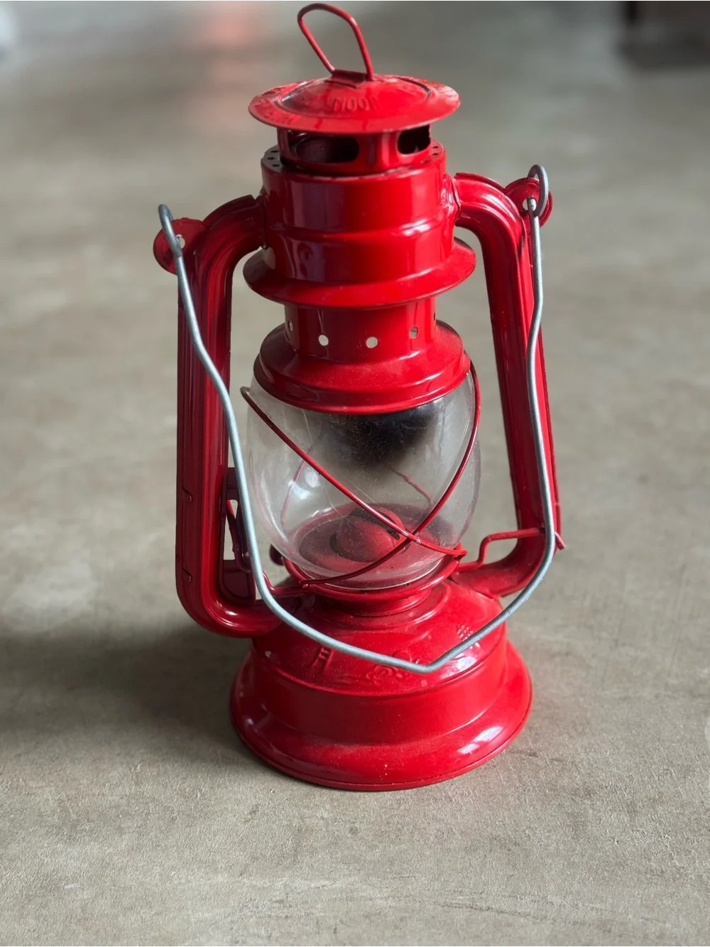 Red Vintage Real Oil Lantern with Handle Used and Rare